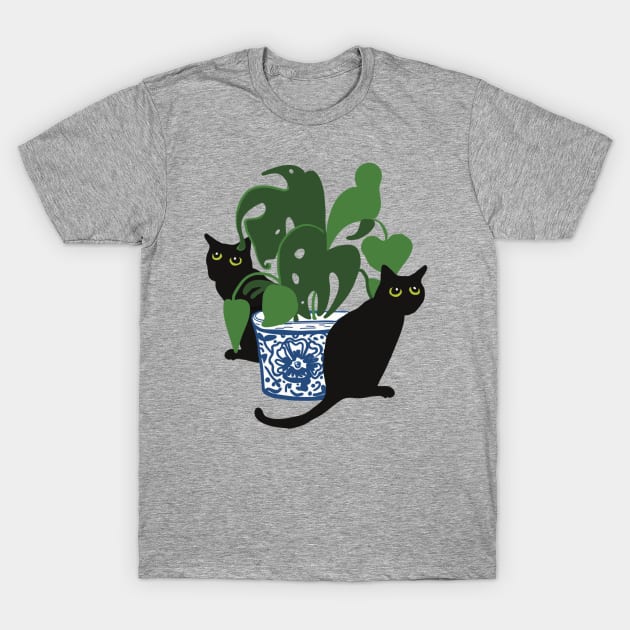 Black cats with potted plant T-Shirt by Janpaints